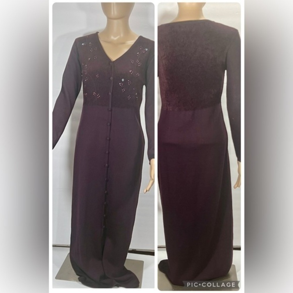 Carole Little Black Sheath Dress V-Neck Long Sleeve